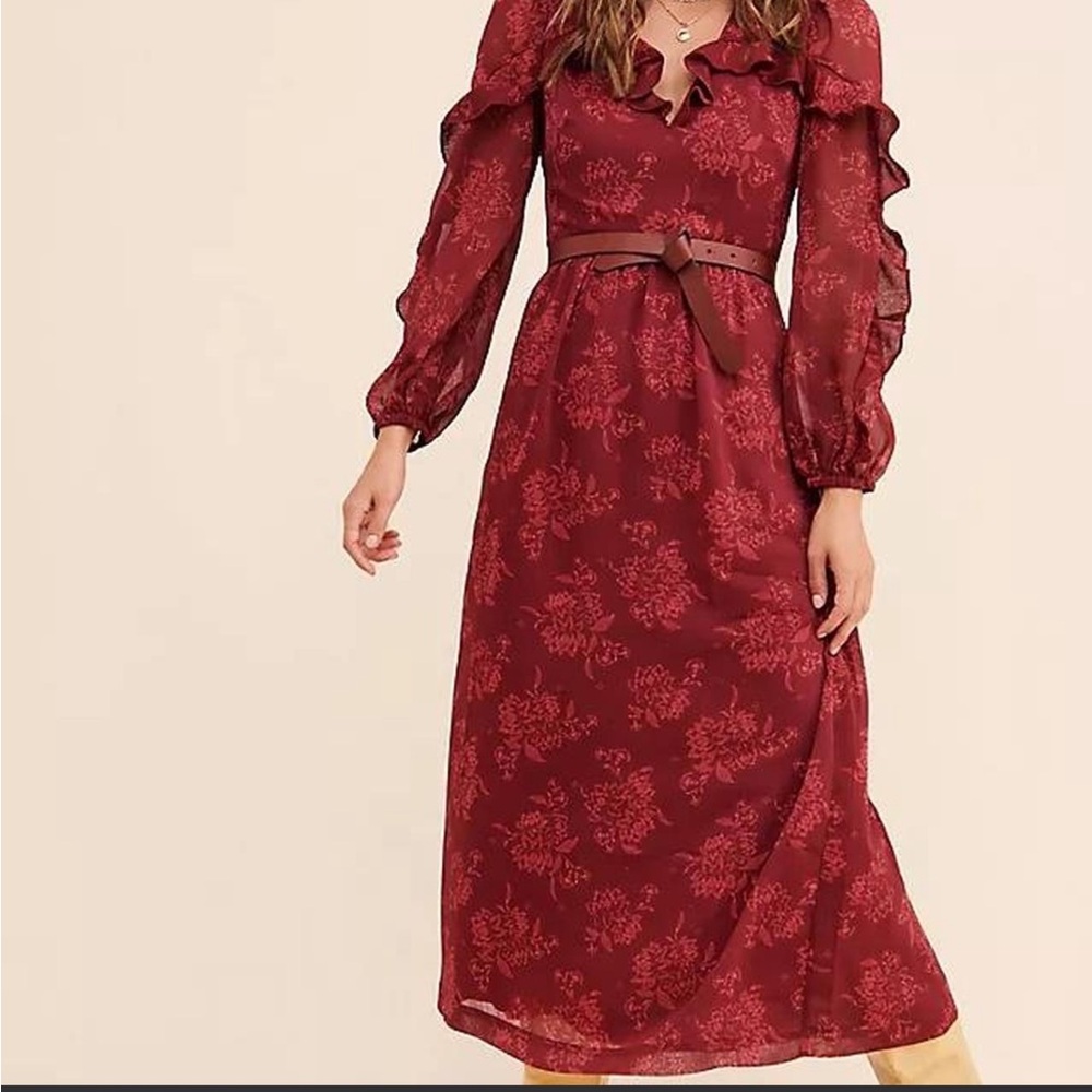 Anthropologie Steele Sahara Maxi Dress Size Large RARE Floral Summer Red